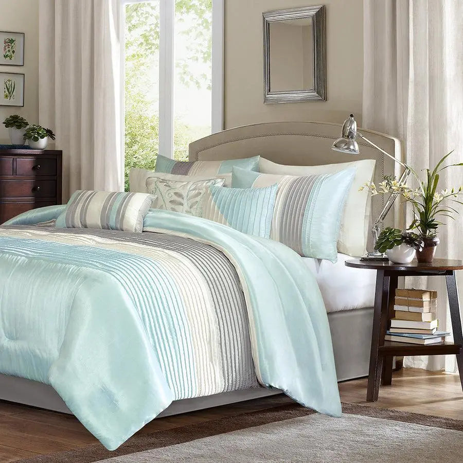 Amherst Global Inspired| 7 Piece Comforter Set Aqua Cal King