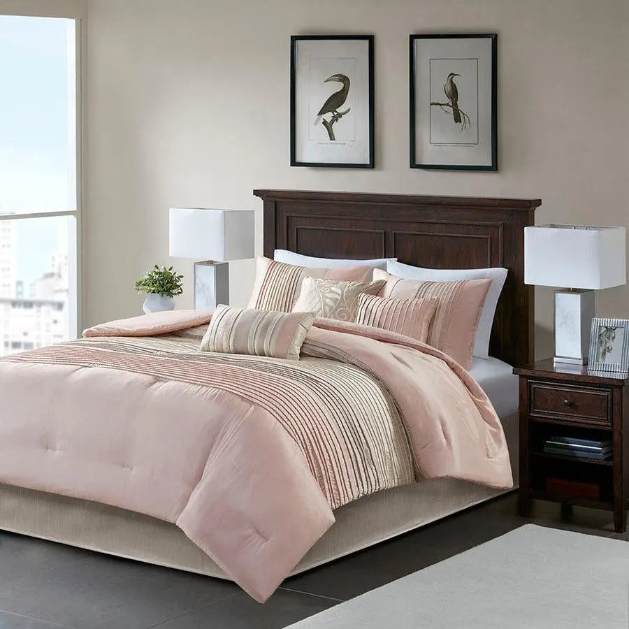 Amherst Queen 7 Piece Comforter Set Blush & Taupe