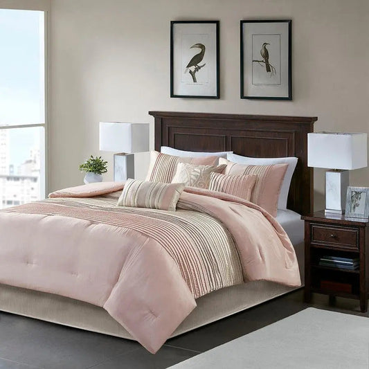 Amherst Queen 7 Piece Comforter Set Blush & Taupe