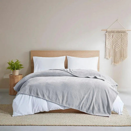 Antimicrobial Casual Plush Blanket Twin Gray