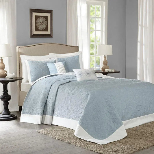 Ashbury Queen 5 Piece Reversible Bedspread Set Blue