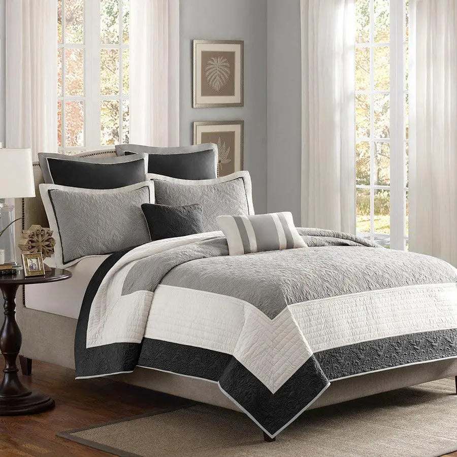 Attingham Full/Queen 7 Piece Reversible Coverlet Set Black