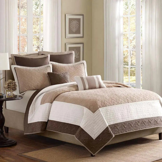 Attingham King/California King 7 Piece Reversible Coverlet Set Beige