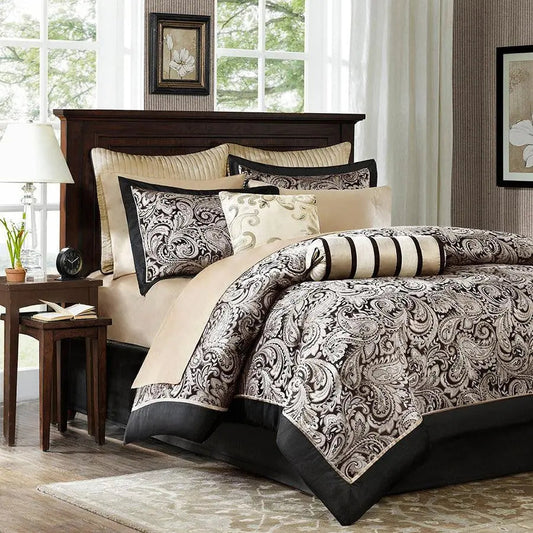 Aubrey Coastal 12 Piece Complete Bed Set Black Full