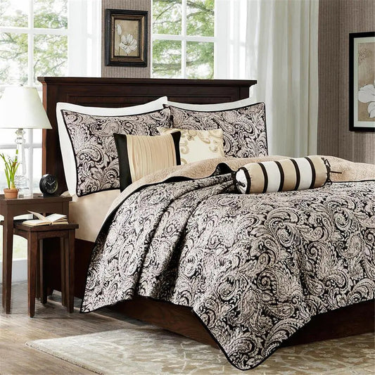 Aubrey Full/Queen 6 Piece Reversible Coverlet Set Black