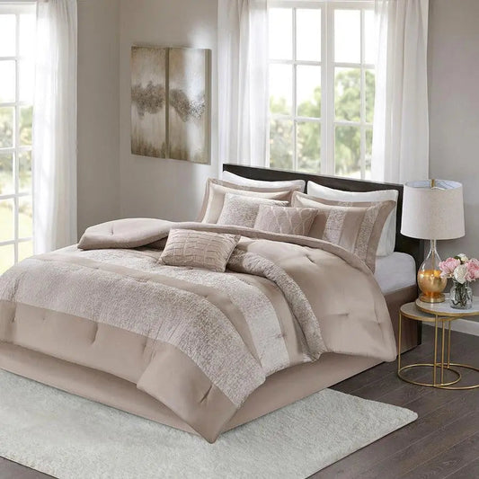 Ava Global Inspired 7 Piece Chenille Jacquard Comforter Set Taupe Queen
