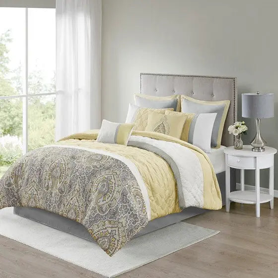 8 Piece Comforter Set Yellow Cal King