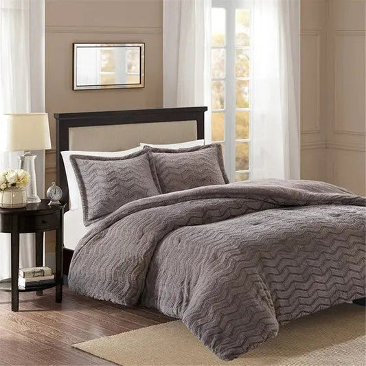 Plush Down Alternative Comforter Mini Set Grey Full/Queen