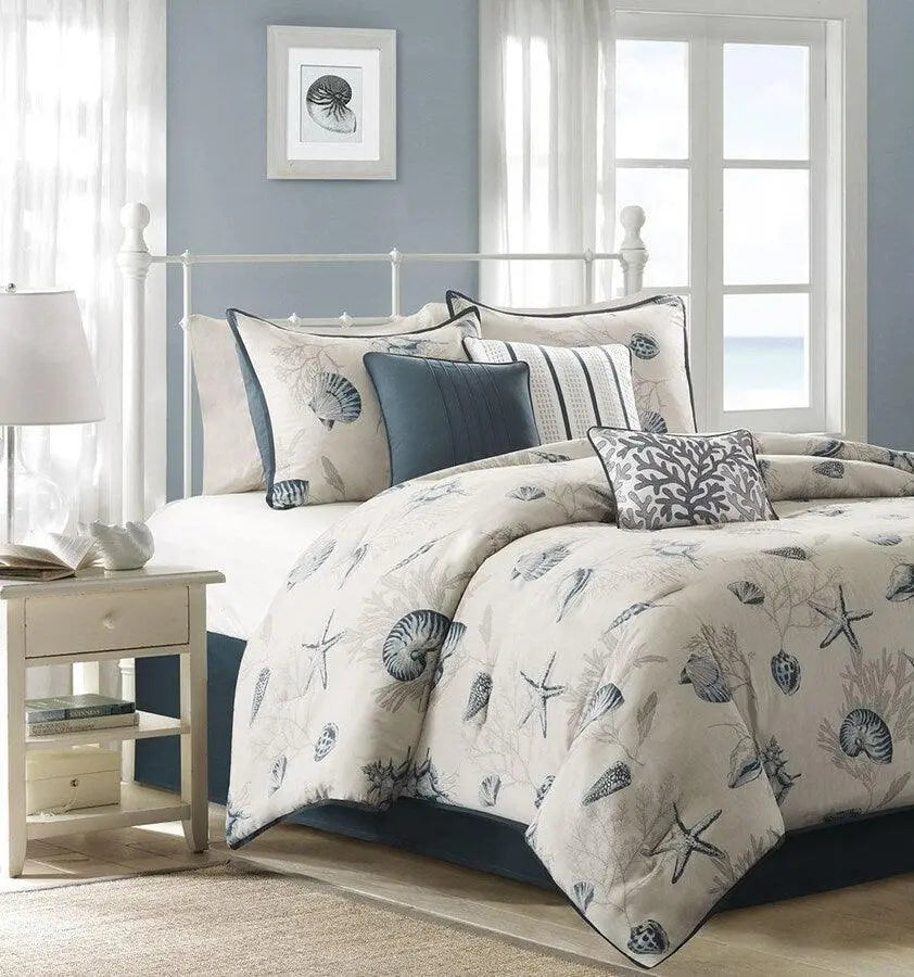Bayside Casual 7 Piece Comforter Set Blue Cal King