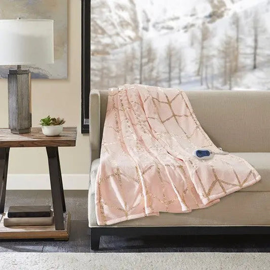 Heated Metallic Print Throw Blush