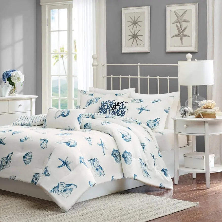 Beach Lodge/Cabin House Comforter Set Blue Twin