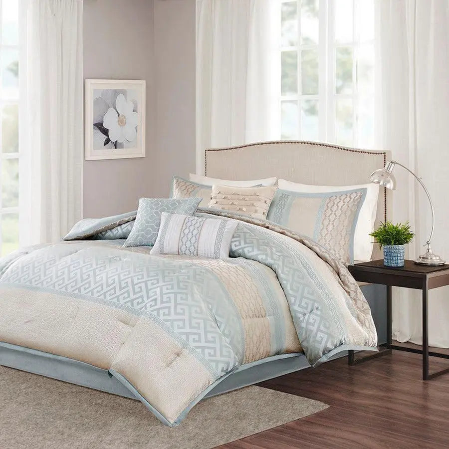 Bennett 7 Piece Jacquard Comforter Set Aqua King