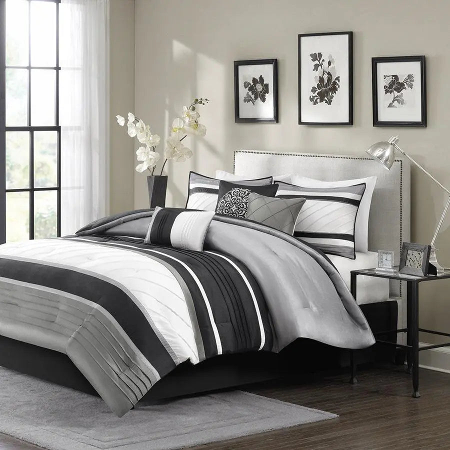 Blaire Farm House 7 Piece Comforter Set Gray King