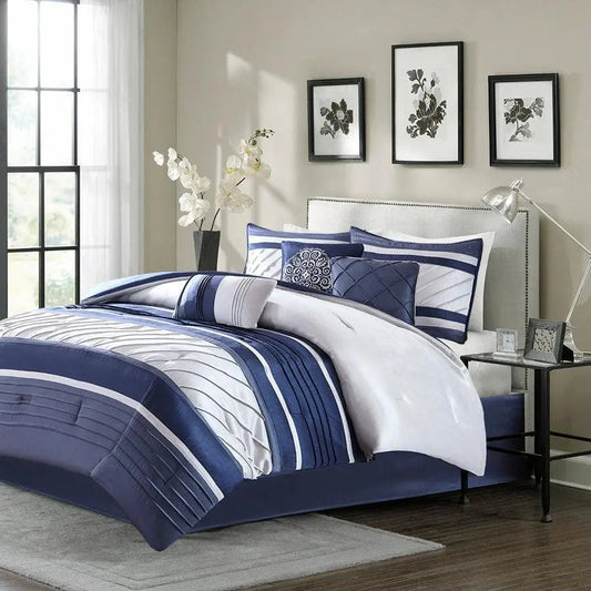 Blaire Transitional 7 Piece Comforter Set Navy Cal King