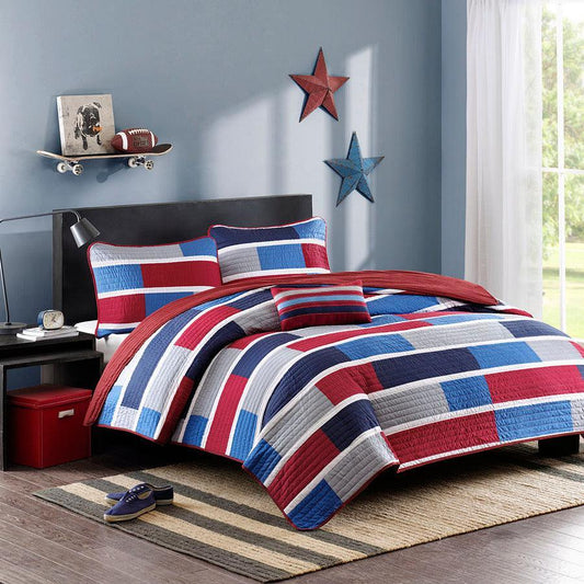 Bradley Full/Queen Coverlet & Bedspread Navy/Red