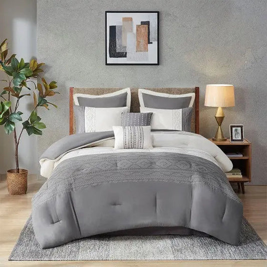 8 Piece Embroidered Comforter Set Grey Cal King