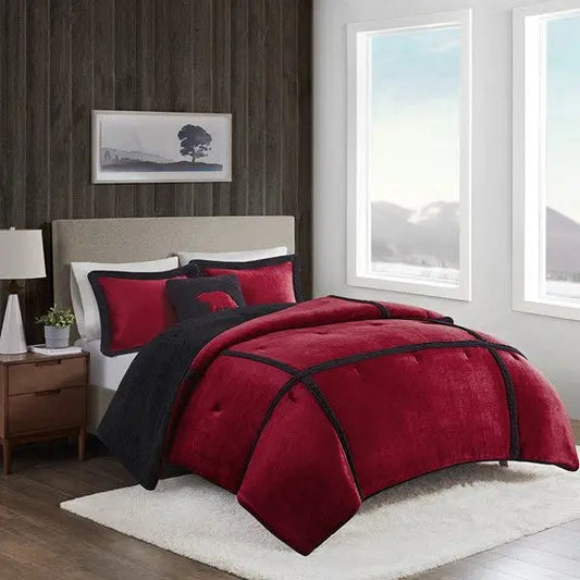 Plush to Sherpa Comforter Set Red King