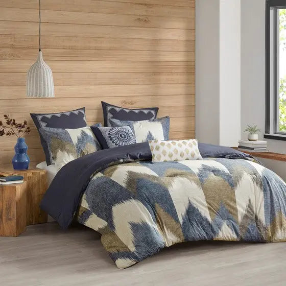 3 Piece Comforter Mini Set Navy Full/Queen