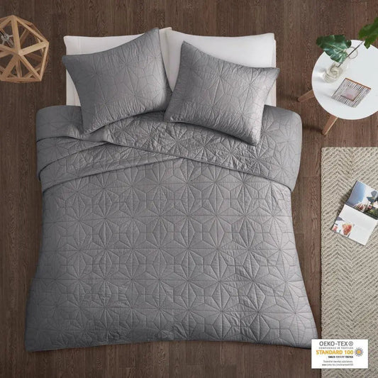 Caden Modern 3 Piece Cotton Coverlet Set King/Cal King Gray