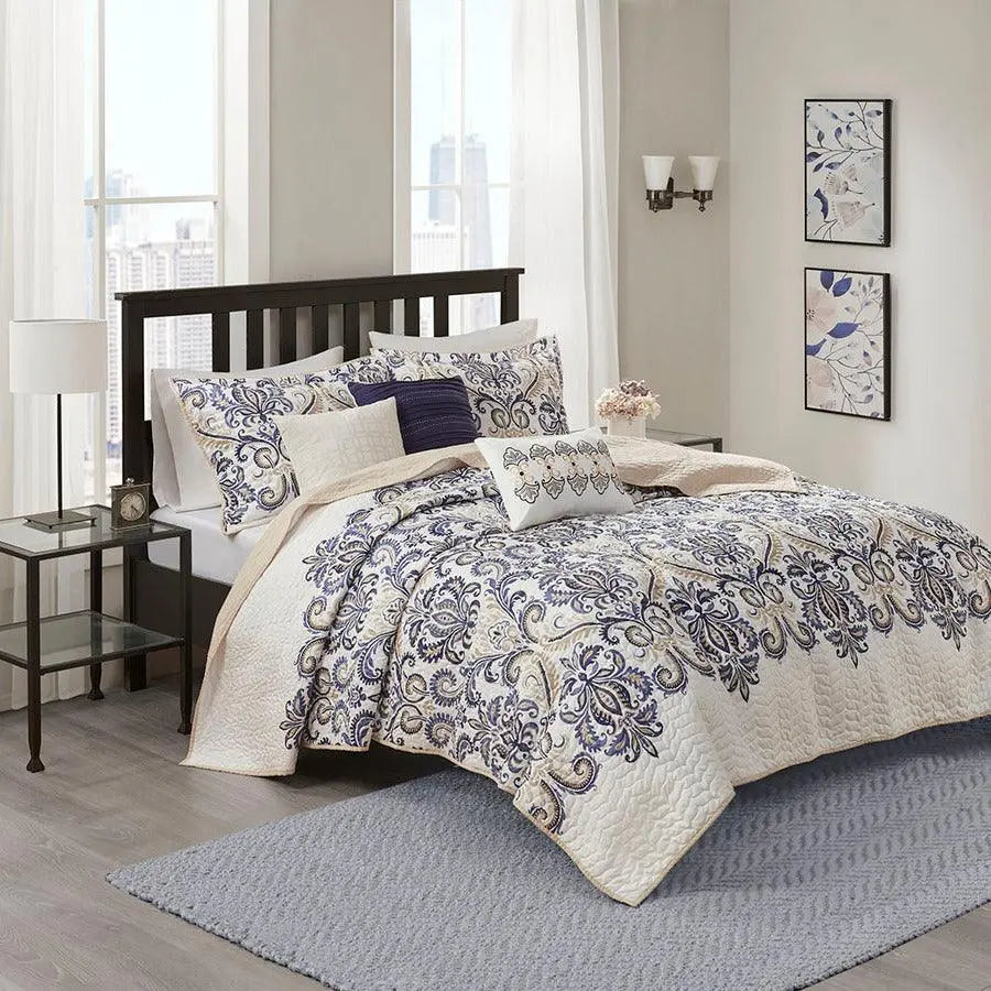 Cali King/California King 6 Piece Reversible Coverlet Set Blue