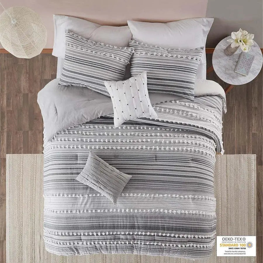 Calum 20 " D Cotton Jacquard Comforter Set Gray Full/Queen