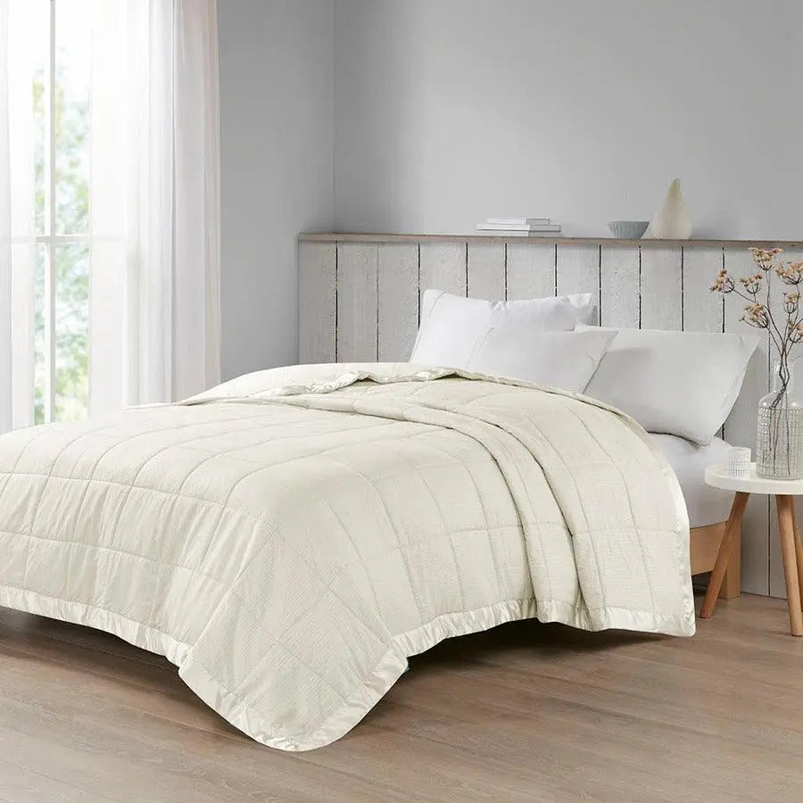 Cambria Casual Premium Oversize Down Alt Blanket with 3M Scotchgard Twin Ivory