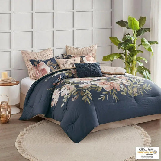 Camillia 8 Piece Cotton Comforter Set Navy