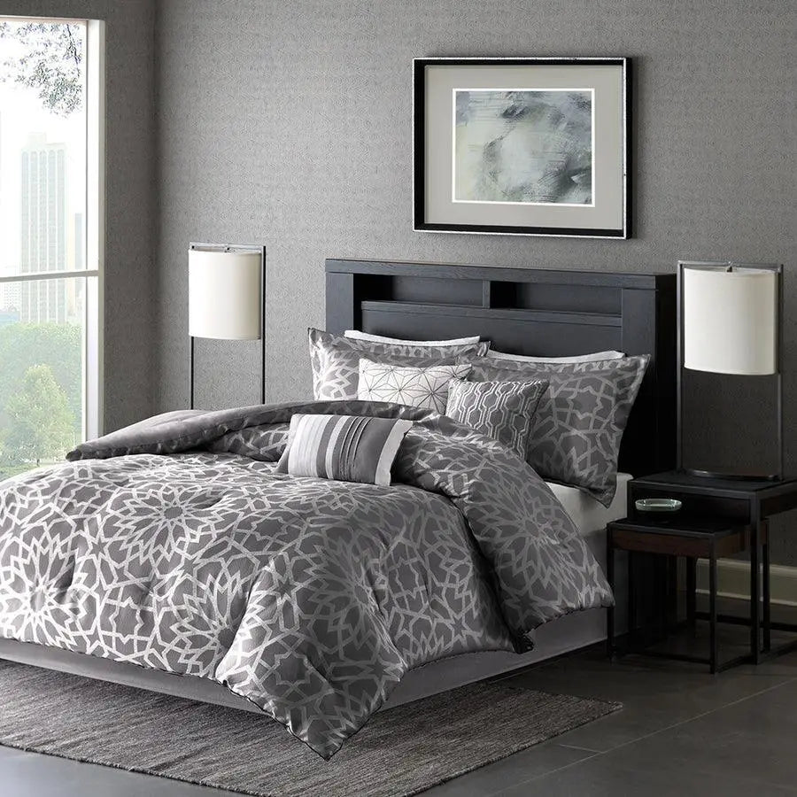Carlow 7 Piece Comforter Set Gray King
