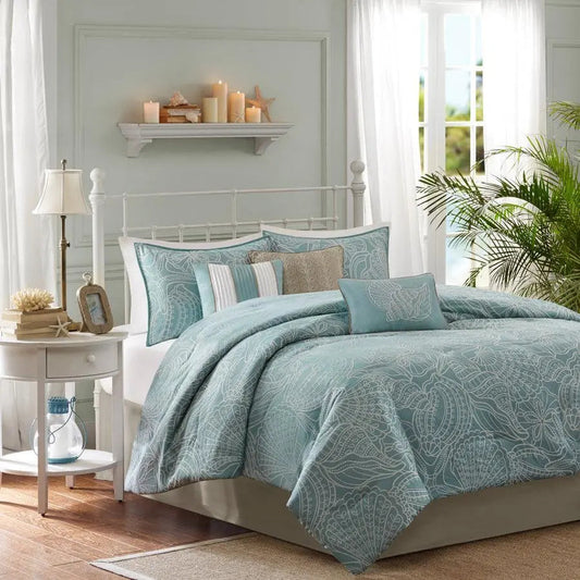 Carmel 7 Piece Coastal Comforter Set Blue King