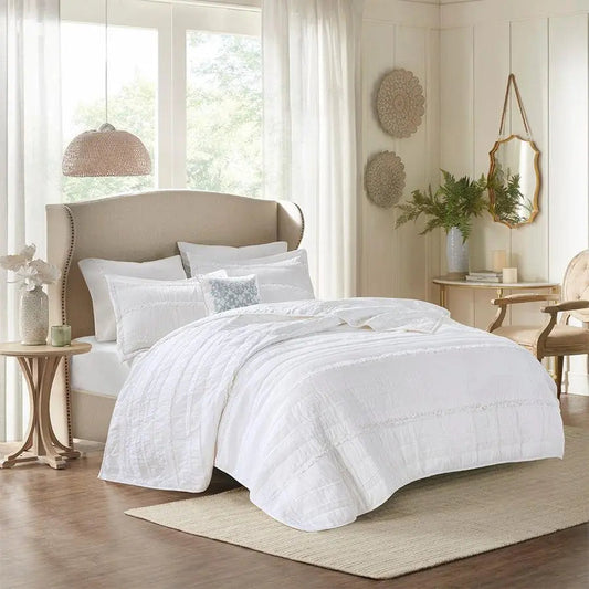 Celeste King/California King 4 Piece Reversible Coverlet Set White