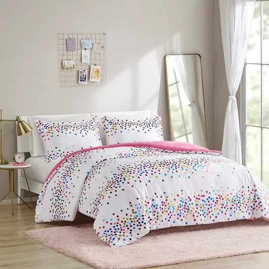 Rainbow Iridescent Metallic Dot Comforter Set White Twin XL