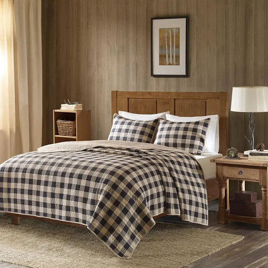 Check Lodge/Cabin Oversized Quilt Mini Set King/ Cal King Tan