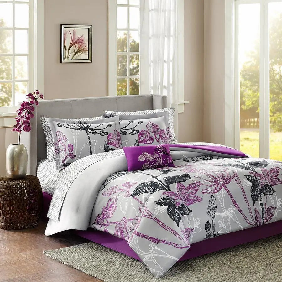 Claremont King Complete Comforter and Cotton Sheet Set Purple