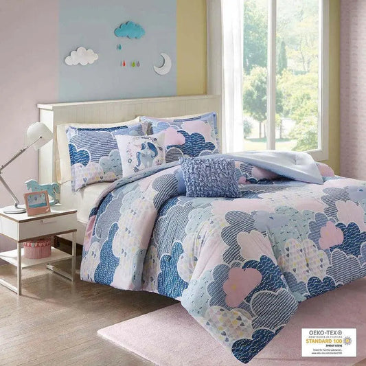 Cloud Full/Queen Cotton Printed Comforter Set Blue