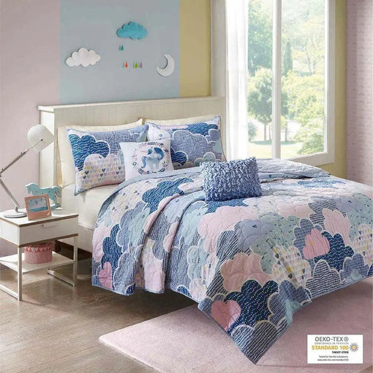 Cloud Twin Cotton Reversible Coverlet Set Blue