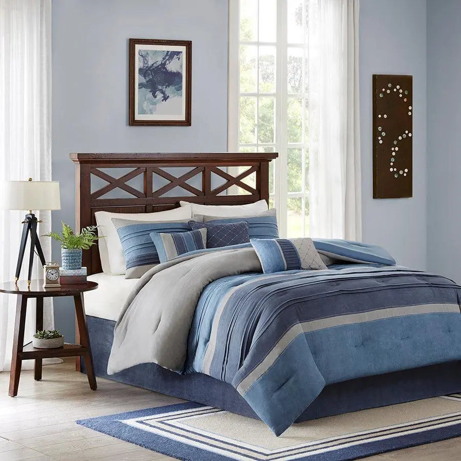 Collins California King 7 Piece Comforter Set Navy