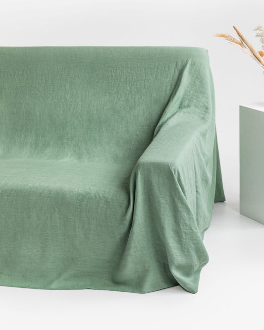 Linen couch cover in Matcha green