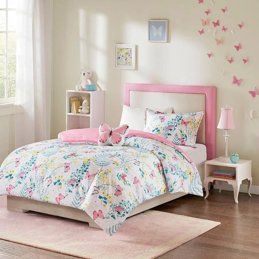 Cynthia Full Printed Butterfly Comforter Set Pink