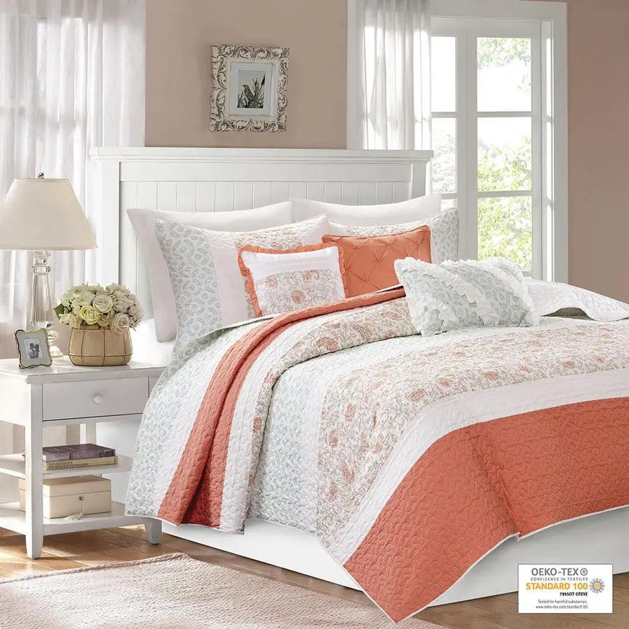 Dawn Full/Queen 6 Piece Cotton Percale Reversible Coverlet Set Coral