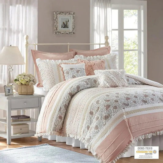 Dawn Queen 9 Piece Cotton Percale Comforter Set Blush