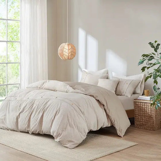 5 Piece Organic Cotton Oversized Comforter Cover Set w/removable insert Natural Full/Queen
