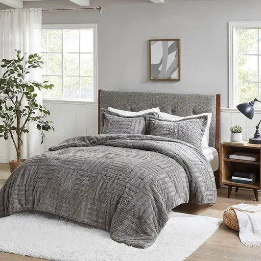 Fur Down Alternative Comforter Mini Set Grey Cal King