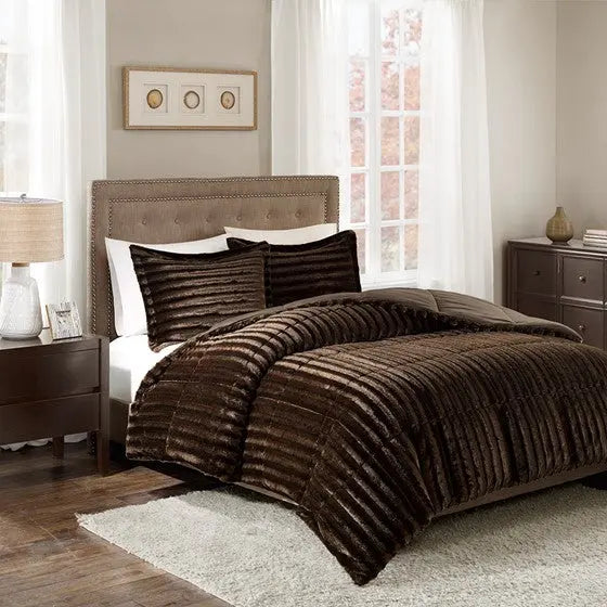 Faux Fur Comforter Mini Set Chocolate Cal King