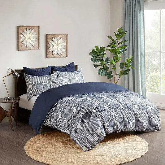 Ellipse Coastal Cotton Jacquard Comforter Set Navy Full/Queen