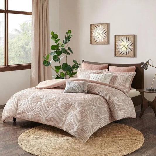Ellipse Transitional Cotton Jacquard Comforter Set Blush King
