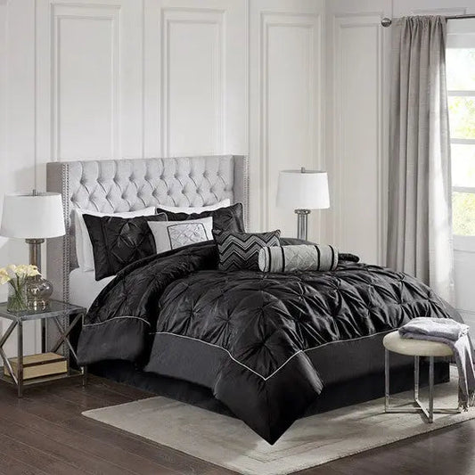 7 Piece Tufted Comforter Set Black Cal King