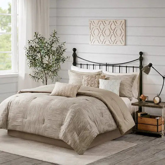 7 Piece Printed Seersucker Comforter Set Taupe Queen