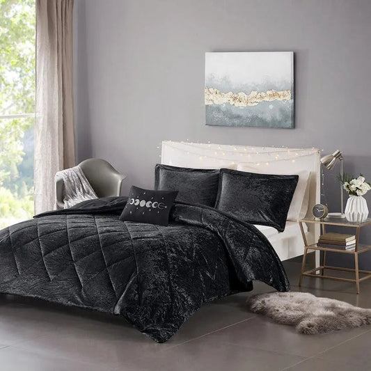 Felicia Twin/Twin XL Velvet Comforter Set Black