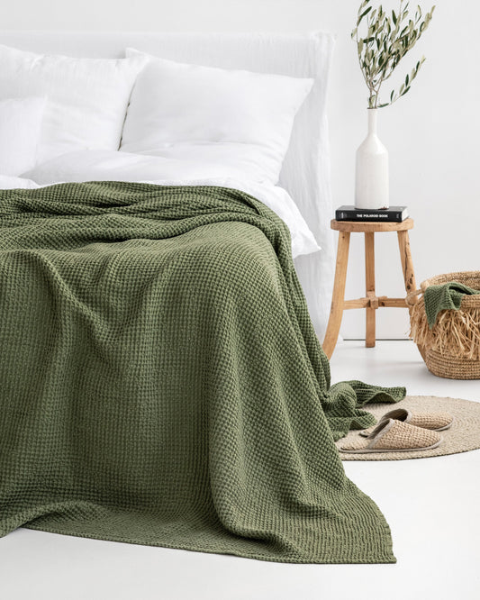 Forest green waffle blanket