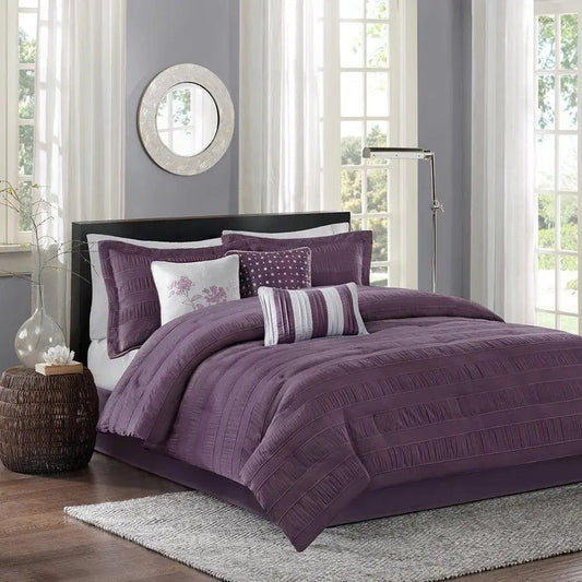 Hampton 7 Piece Comforter Set Plum Queen